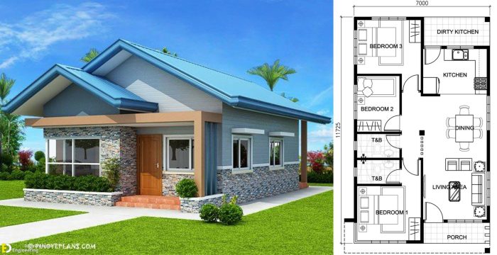 Desain Rumah LT 100 m² 3 Kamar Tidur