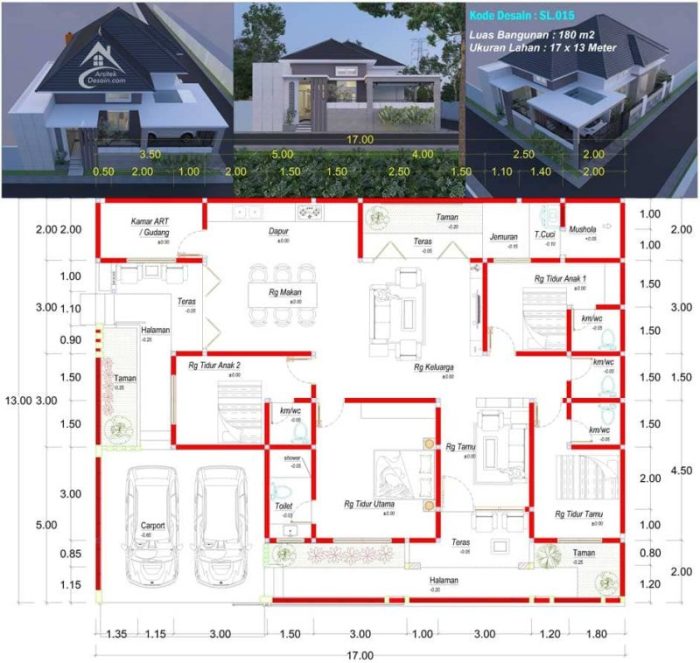 Desain rumah luas tanah 21x17